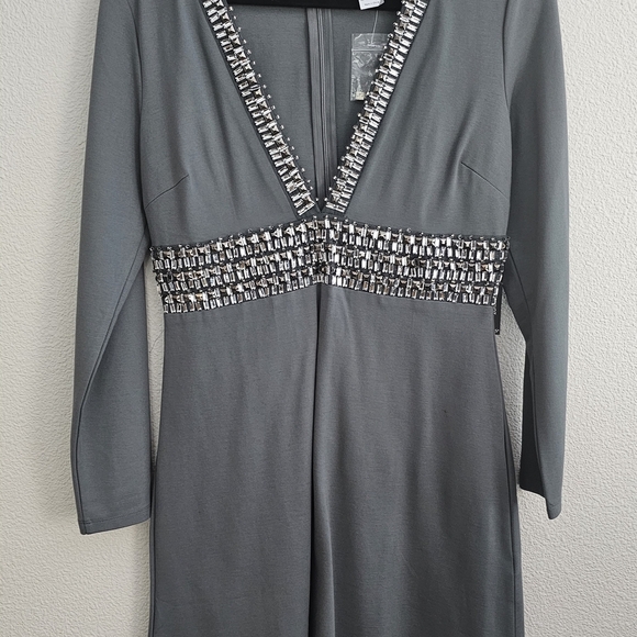 VENUS NWT Dress 8 Gray Long Sleeve Plunge Babydoll - Picture 10 of 10